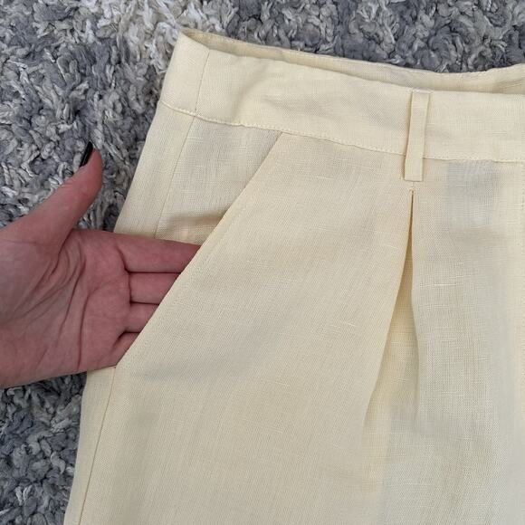 Mason’s Daughter Pleated Shorts Linen Blend Butter Yellow City Quite Luxury - Picture 4 of 9